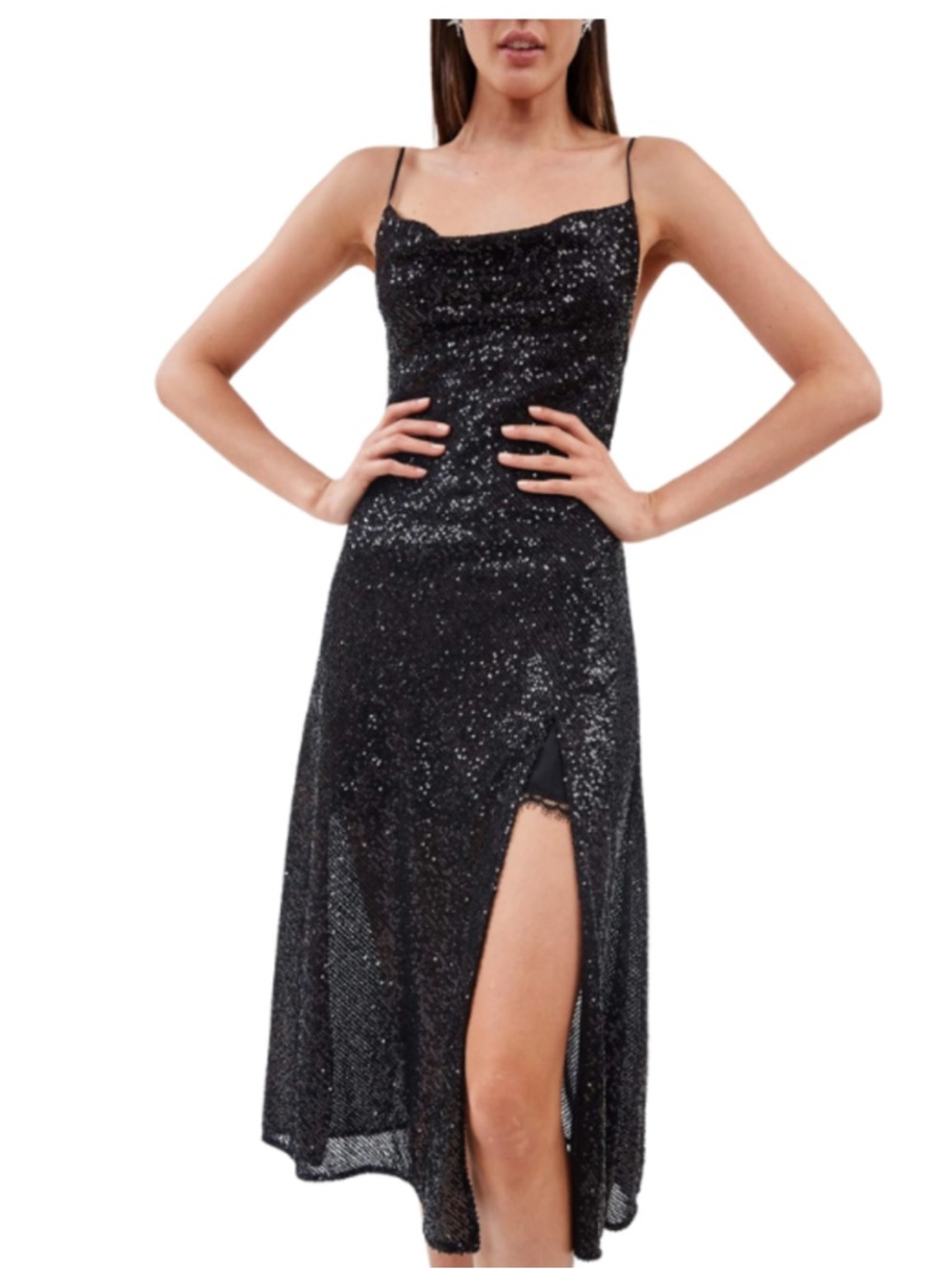 SIMKHAI Sequin Cowl Neck Slip Dress Sz 10